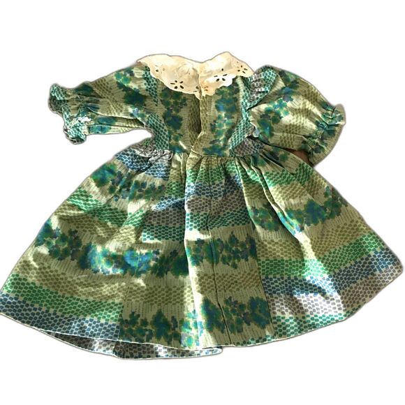 60s 70s Vintage Green Print Doll Dress - Picture 2 of 2